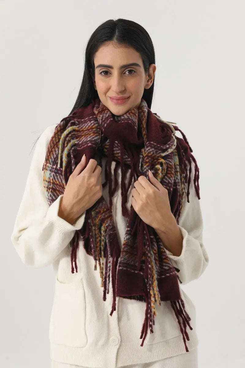 Vintage Plaid Tassel Women Warm Winter Neck Wrap Shawl