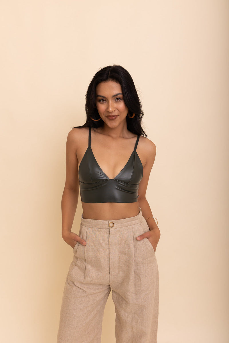 Faux Leather Ruched Bralette