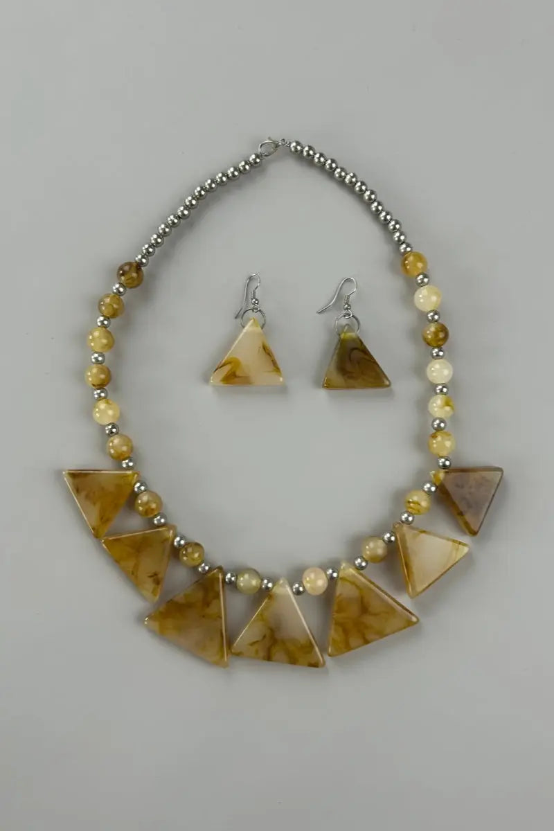 Boho Marble Triangle Resin Jewelry Set Necklace &amp; Earrings Leto Collection