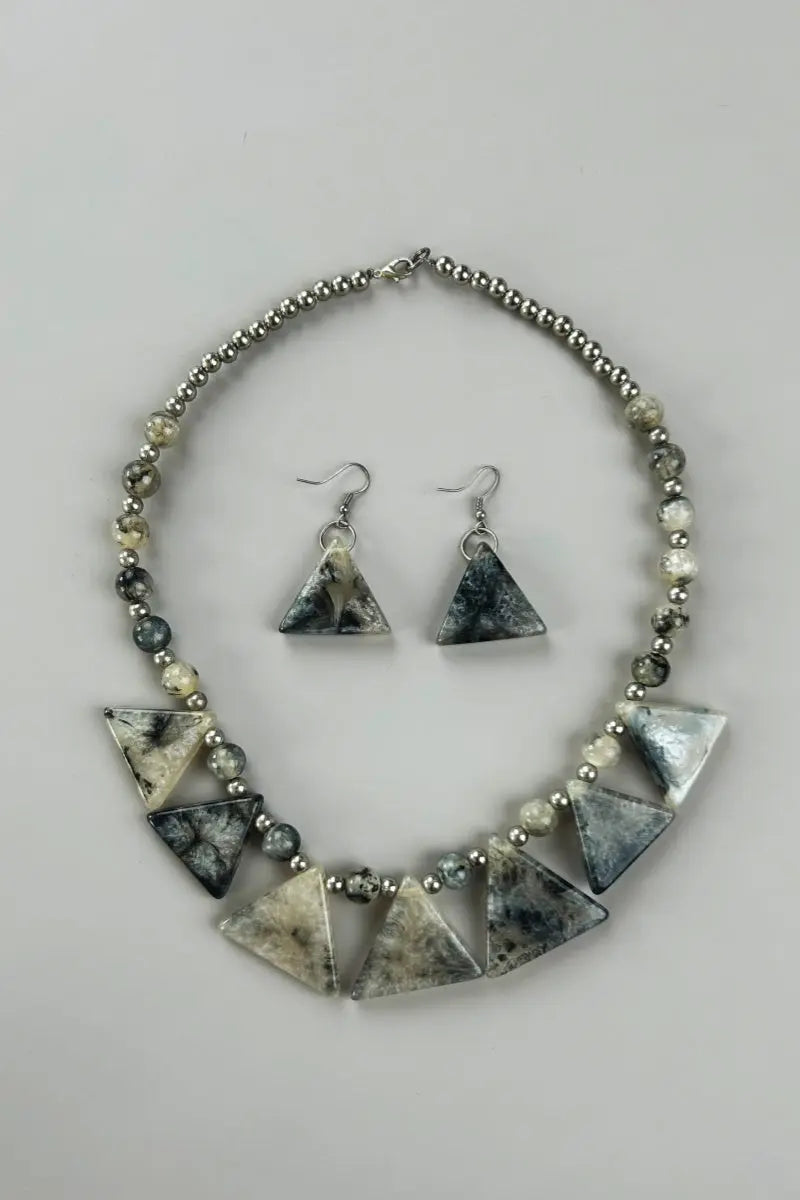 Boho Marble Triangle Resin Jewelry Set Necklace &amp; Earrings Leto Collection