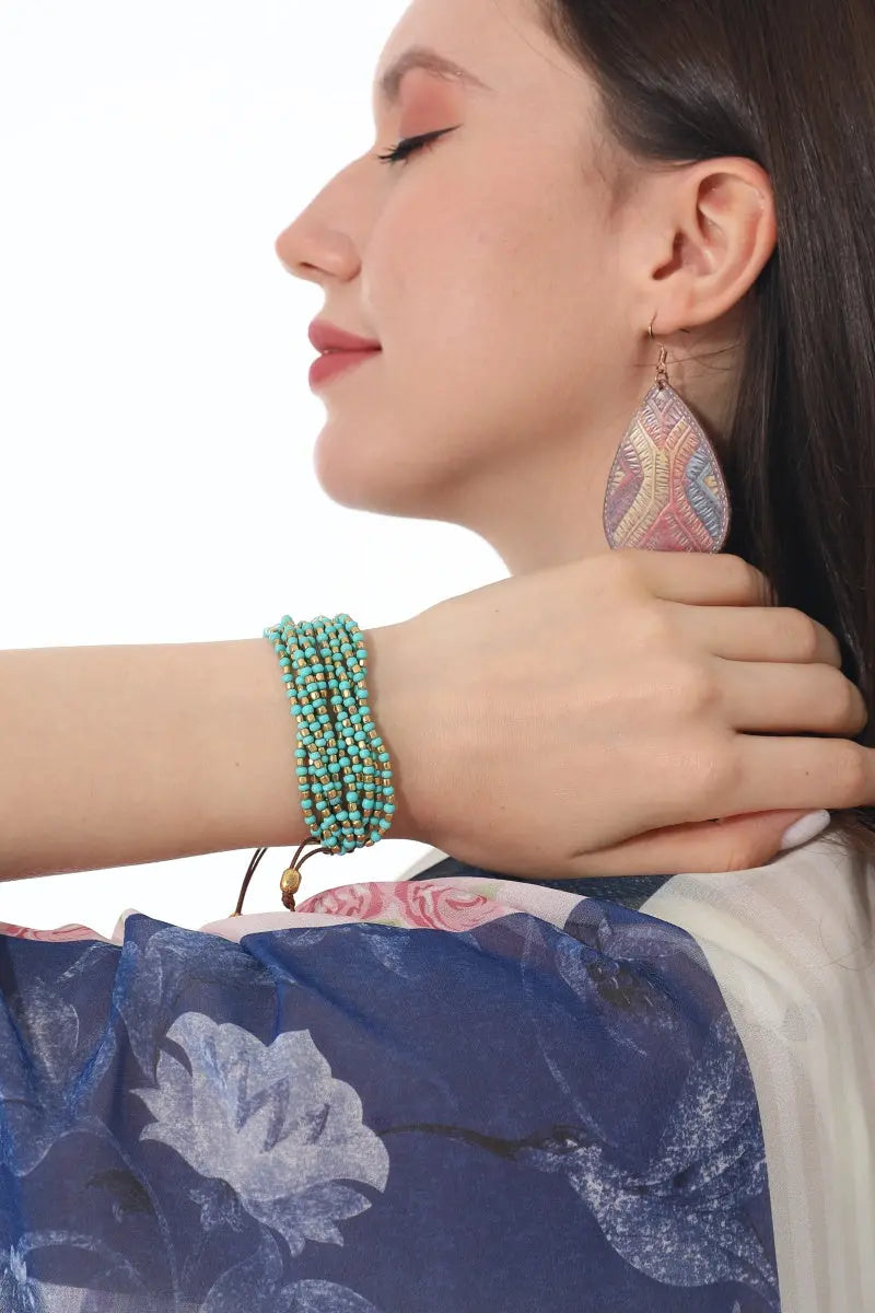 Turquoise Gold Layered Boho Bracelet 💚✨ Leto Collection