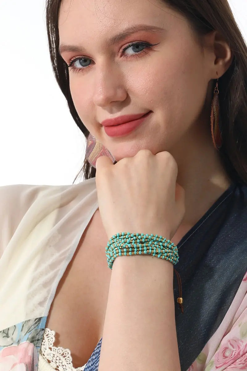 Turquoise Gold Layered Boho Bracelet 💚✨ Leto Collection