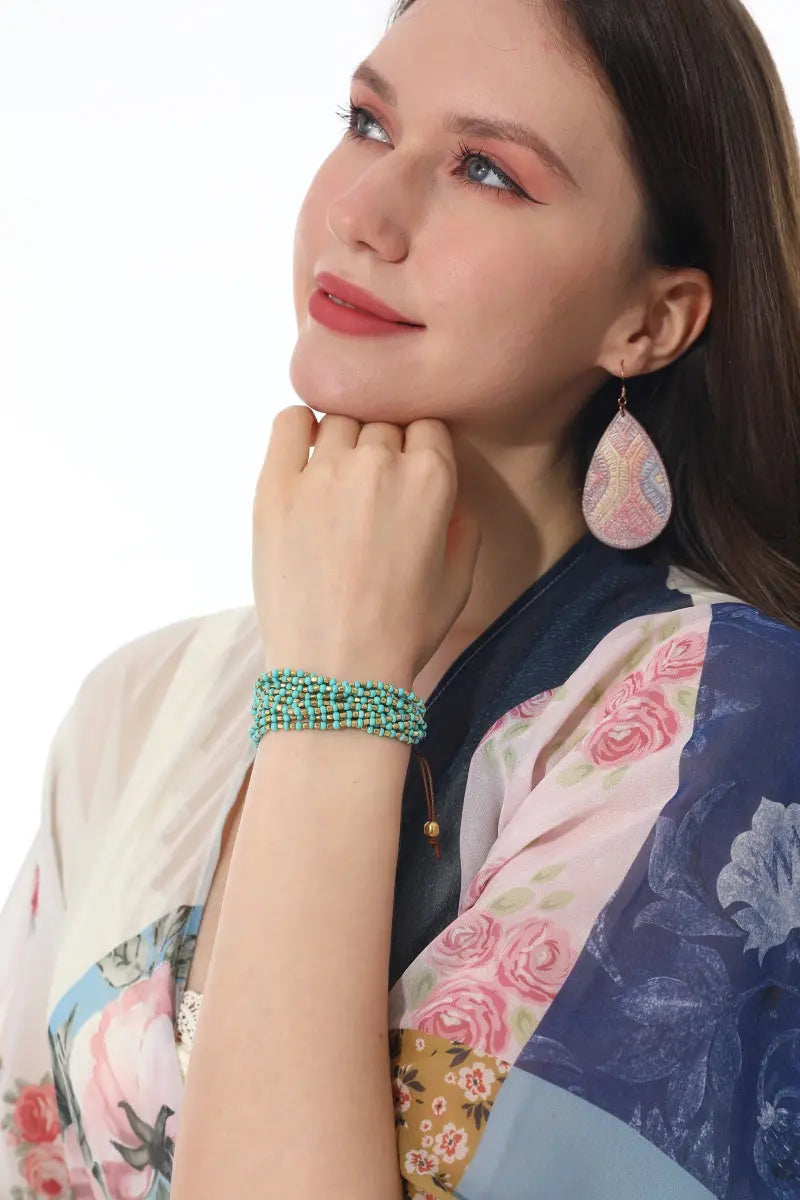 Turquoise Gold Layered Boho Bracelet 💚✨ Leto Collection