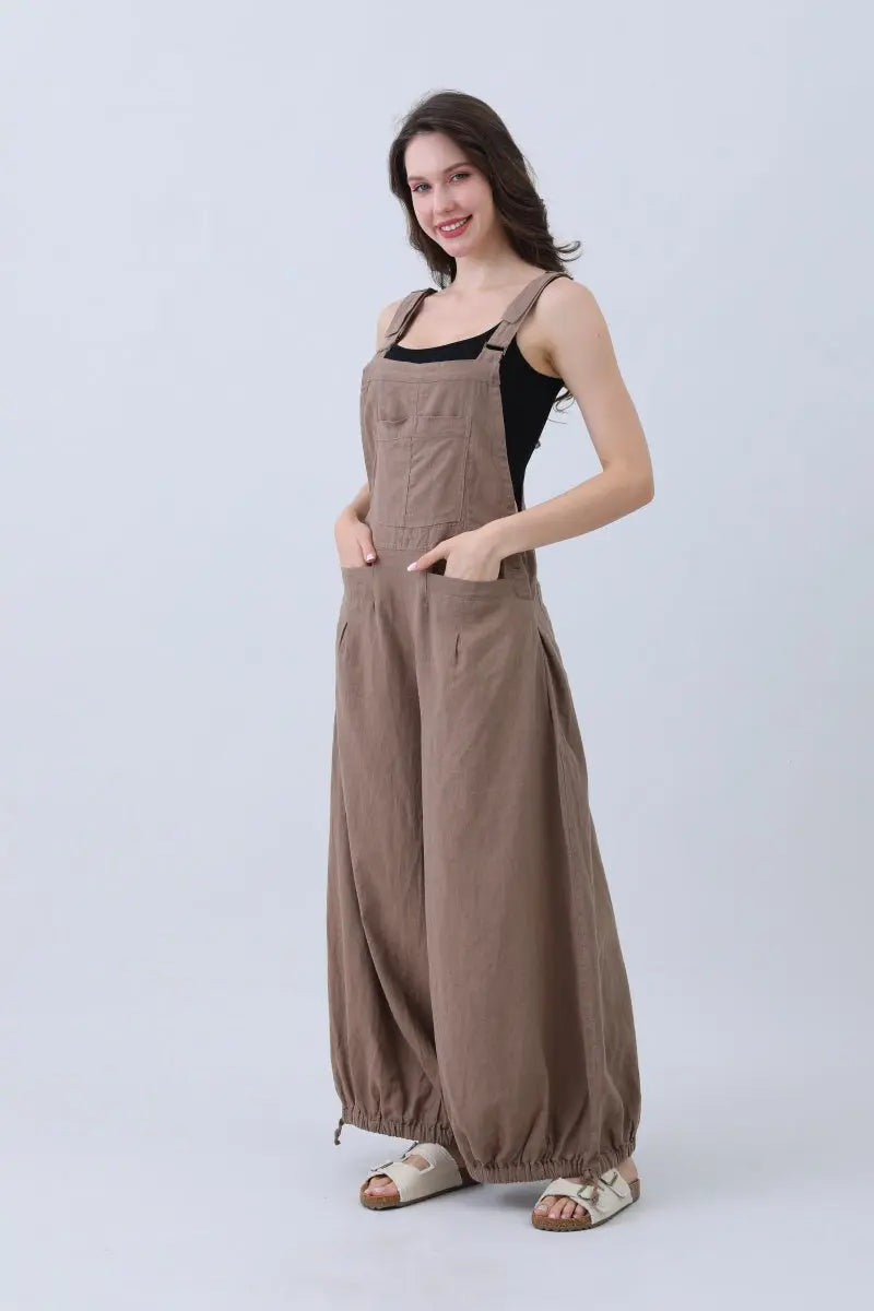 Linen Wide-Leg Jumpsuit – Adjustable Cuffs Leto Collection