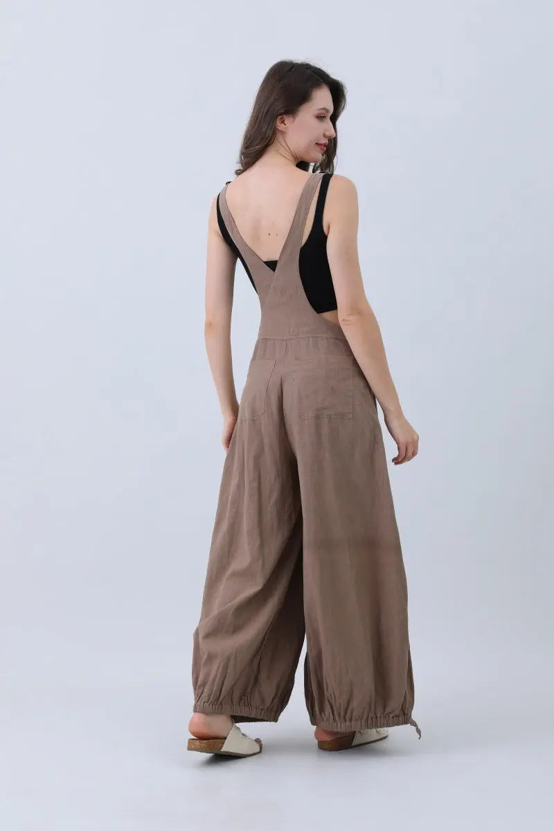 Linen Wide-Leg Jumpsuit – Adjustable Cuffs Leto Collection