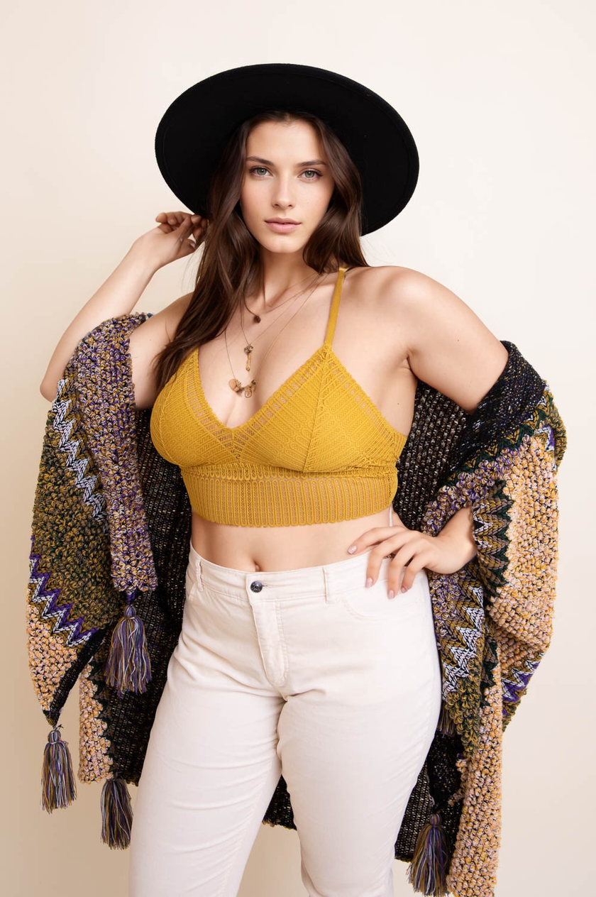 Ribbed Lace Boho Racerback Bralette Plus XL / Ochre