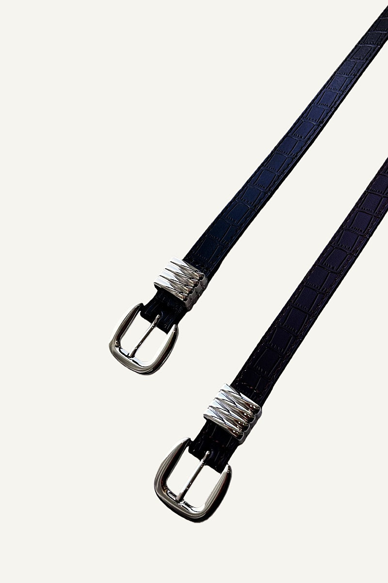 Wild Elegance: Faux Alligator Skin Patterned Leather Belt