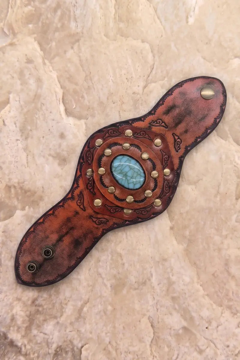 Aegean Boho Leather Cuff – Turquoise Bracelet Leto Collection