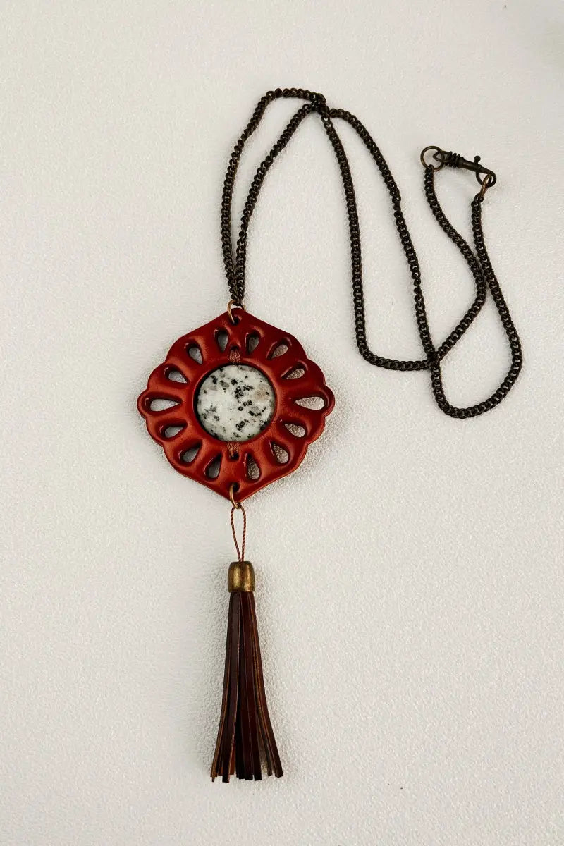 Tribal Circle Pendant Necklace – Leather &amp; Turquoise ☀️ Leto Collection