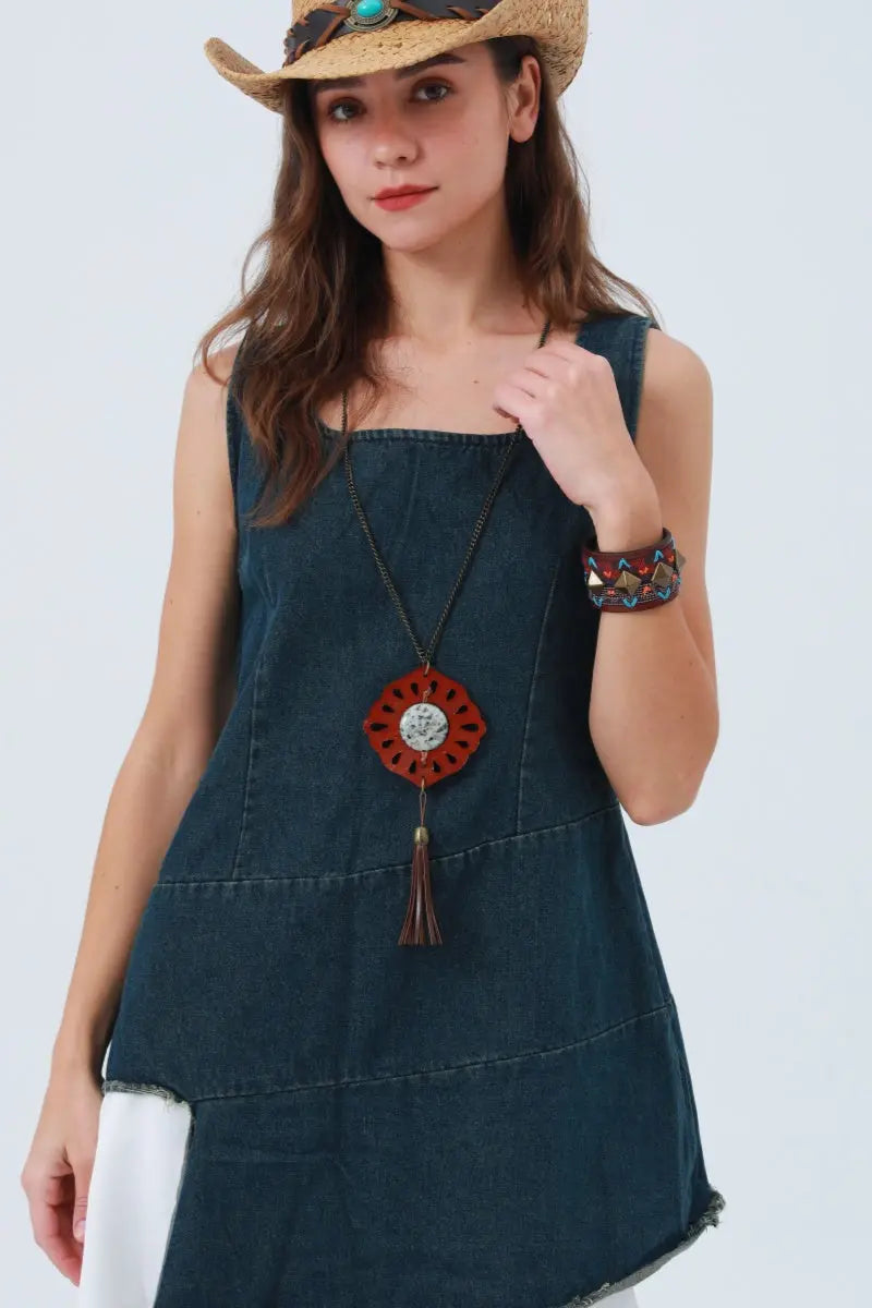 Tribal Circle Pendant Necklace – Leather &amp; Turquoise ☀️ Leto Collection