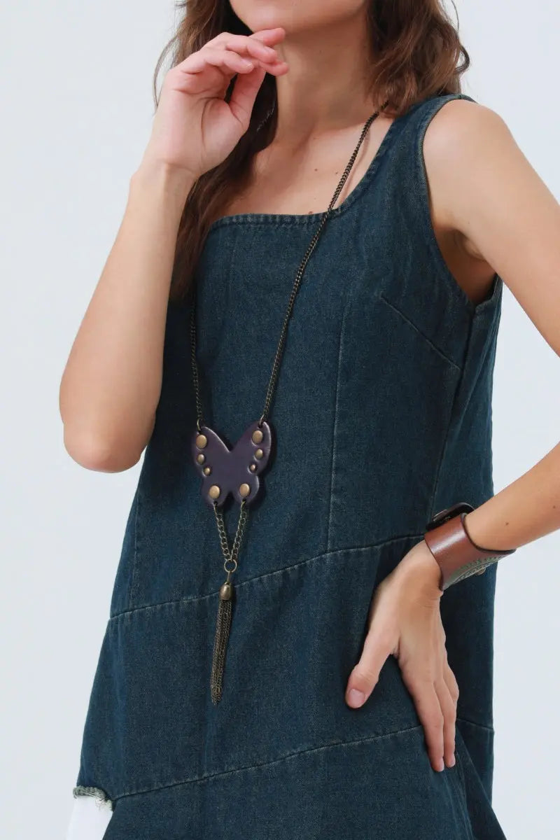 Western Butterfly Necklace – Fringe &amp; Stud Details 🦋 Leto Collection