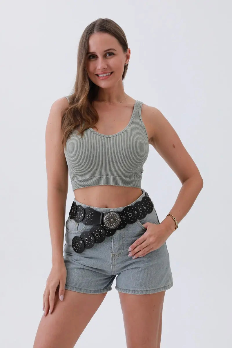 Edgy Hollow-Out Belt – Vintage Patchwork & Punk Studs⛓️✨ Leto Collection