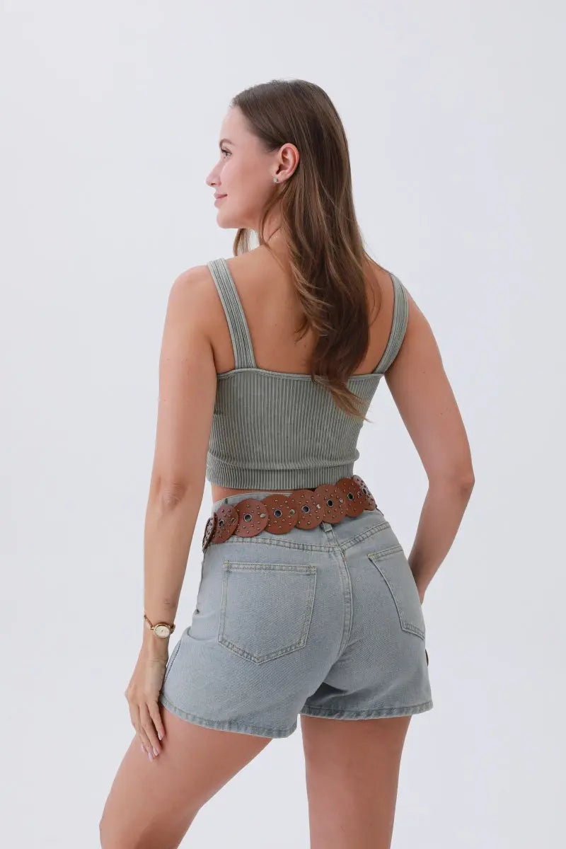 Edgy Hollow-Out Belt – Vintage Patchwork &amp; Punk Studs⛓️✨ Leto Collection