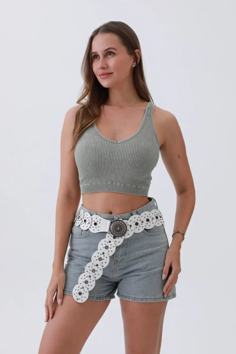 Edgy Hollow-Out Belt – Vintage Patchwork &amp; Punk Studs⛓️✨ Leto Collection