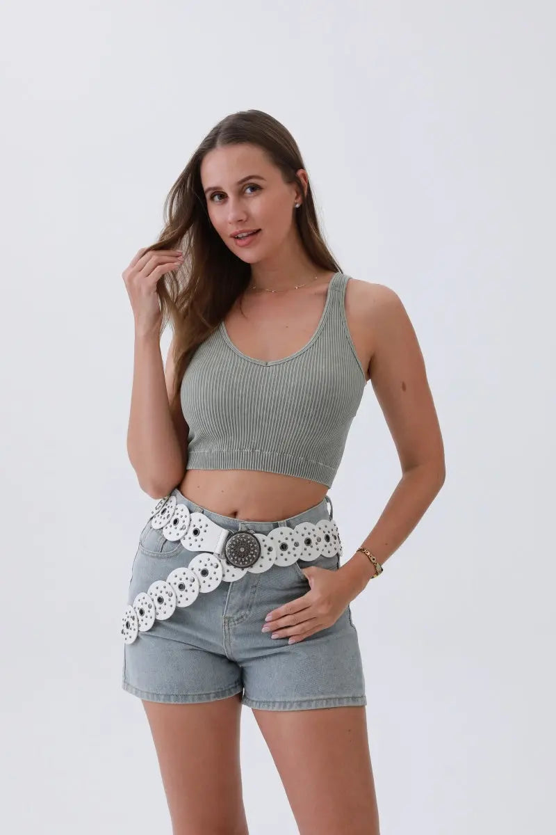 Edgy Hollow-Out Belt – Vintage Patchwork &amp; Punk Studs⛓️✨ Leto Collection
