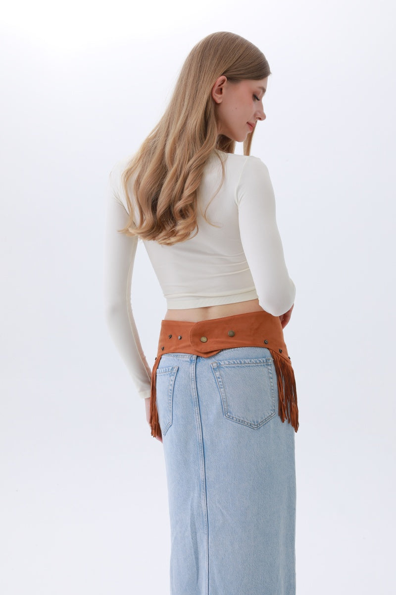 Boho Punk Corset Belt – Fringe &amp; Studded Statement✨