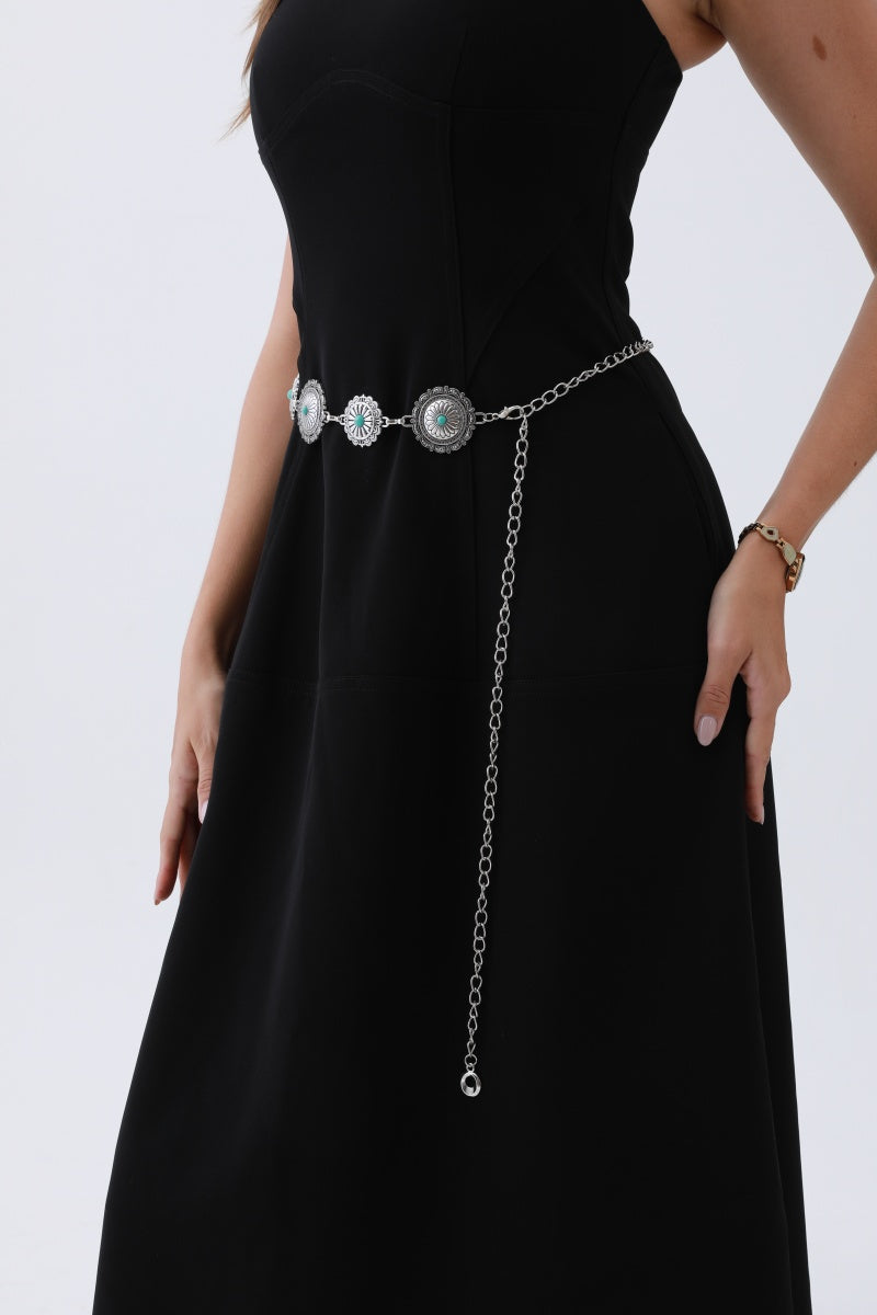 Boho Turquoise Belt – Antique Bronze Buckle with Gemstone Accents✨