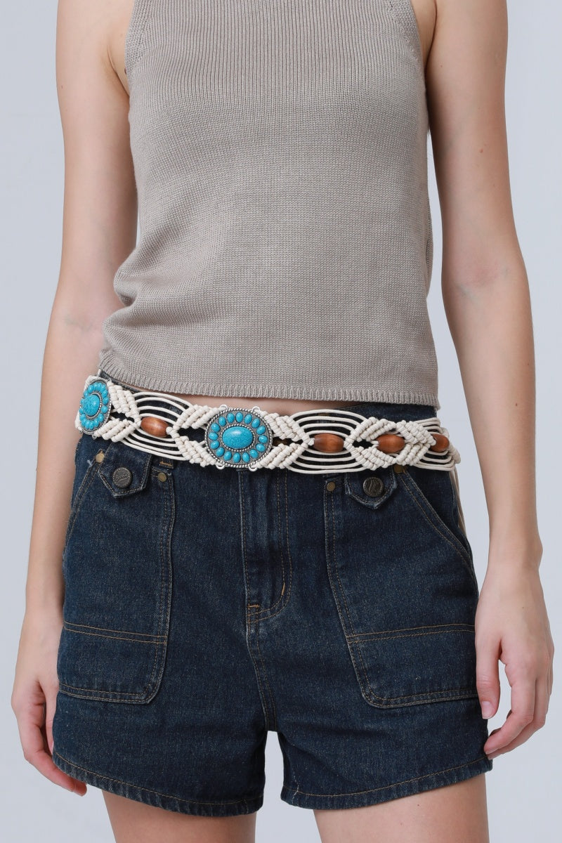 Bohemian Waist Rope – Adjustable Braided Belt with Turquoise Beads🩵