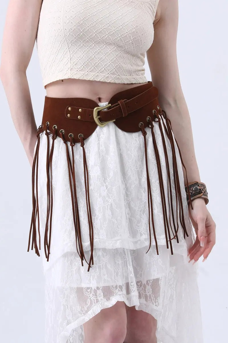 Boho Rodeo: Western Style Fringe Embellished Suede Corset Belt Leto Collection
