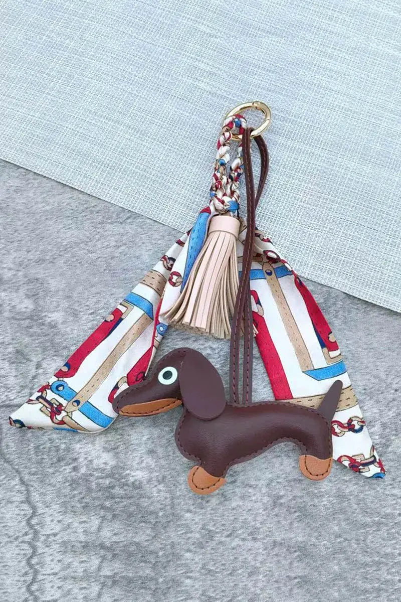 Fringed Dachshund Leather Charm – Multi-Use Bag Accessory &amp; Scarf Ring 🐶💫 Leto Collection
