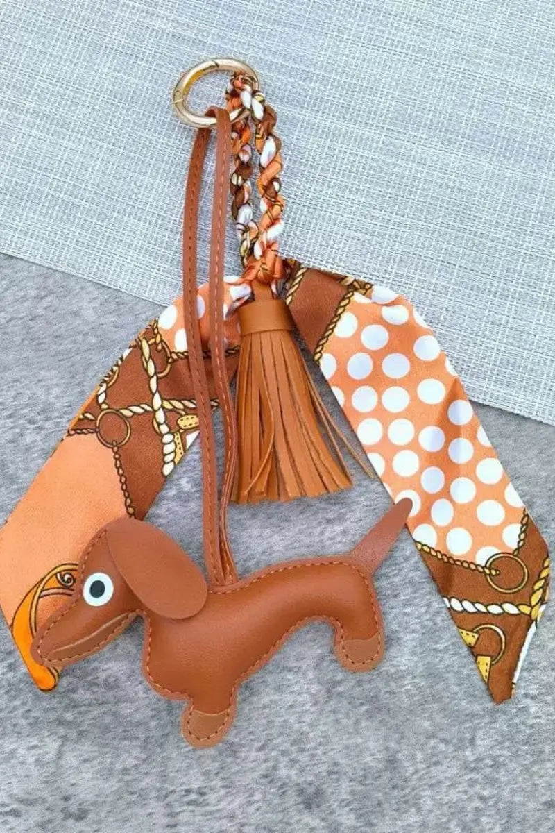 Fringed Dachshund Leather Charm – Multi-Use Bag Accessory &amp; Scarf Ring 🐶💫 Leto Collection