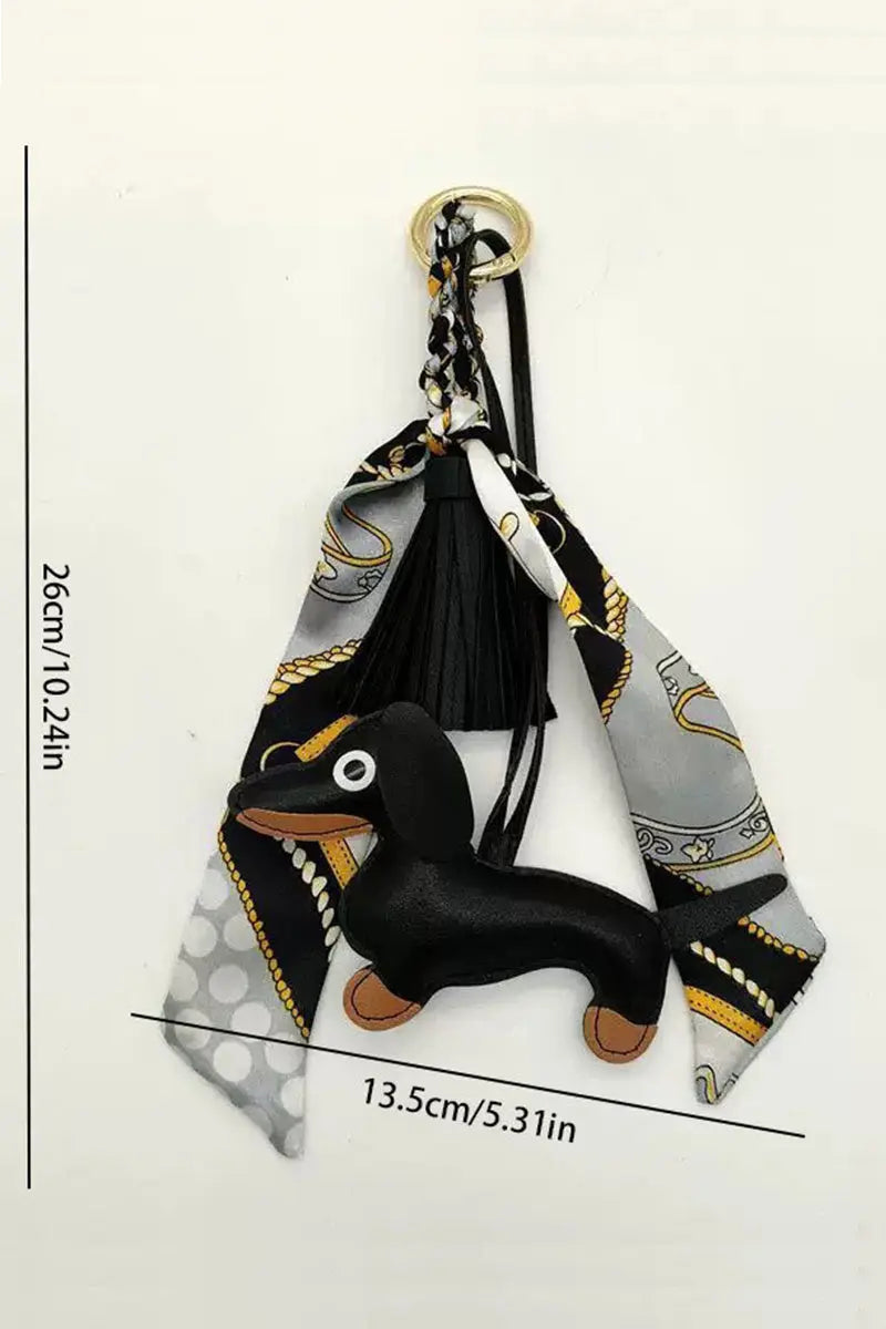 Fringed Dachshund Leather Charm – Multi-Use Bag Accessory &amp; Scarf Ring 🐶💫 Leto Collection