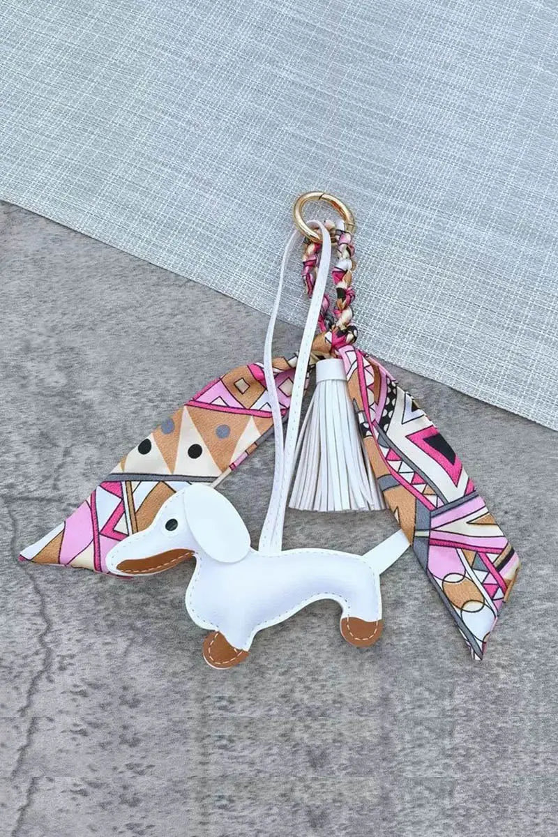 Fringed Dachshund Leather Charm – Multi-Use Bag Accessory &amp; Scarf Ring 🐶💫 Leto Collection