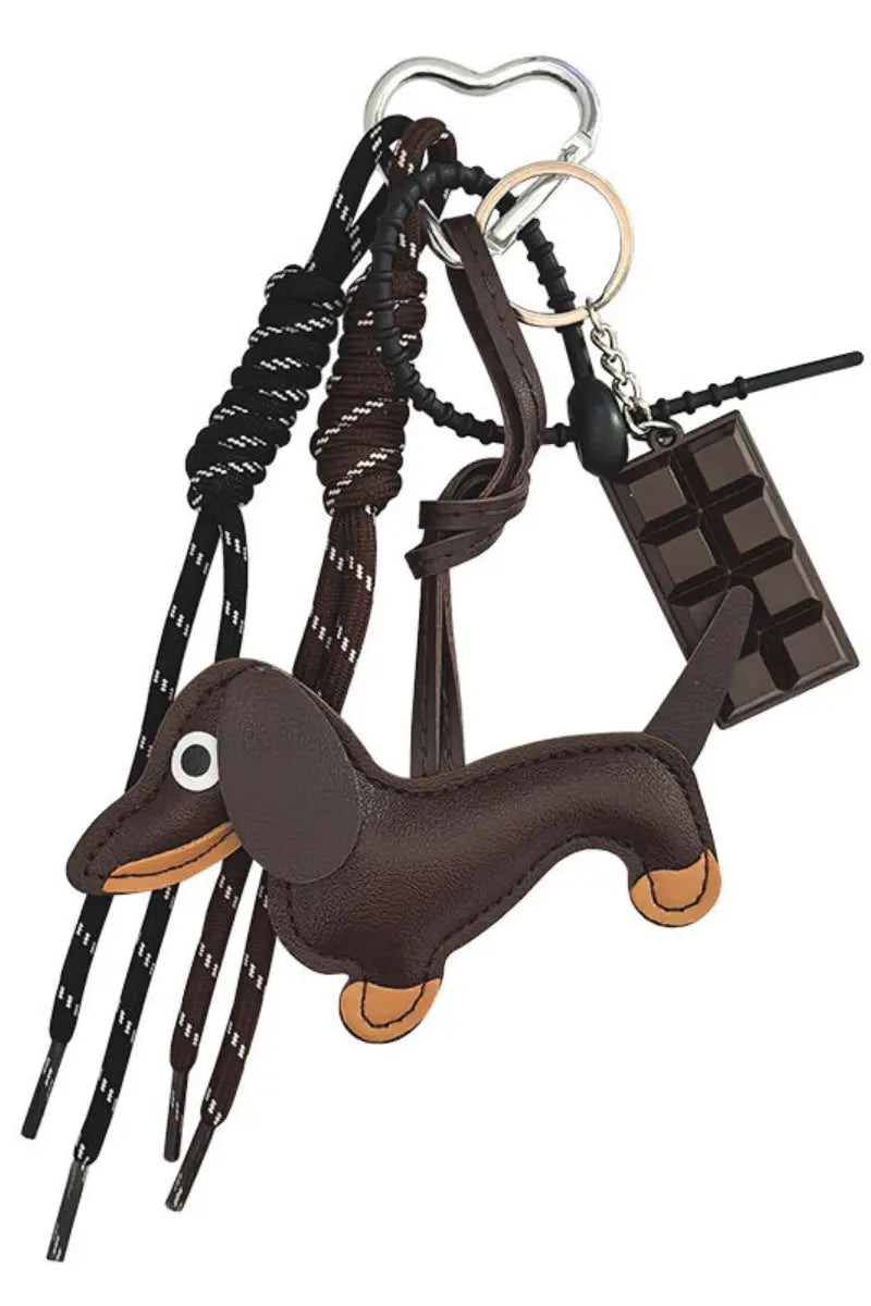 Charming Dachshund Bag Charm – Braided Leather Purse Pendant 🐕💖 Leto Collection