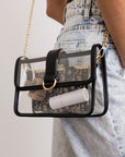 Glam Clear Stadium Bag with Gold Chain Strap