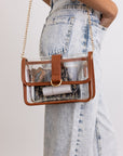 Glam Clear Stadium Bag with Gold Chain Strap