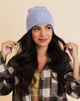 Embroidered Smiley Face Ribbed Knit Beanie