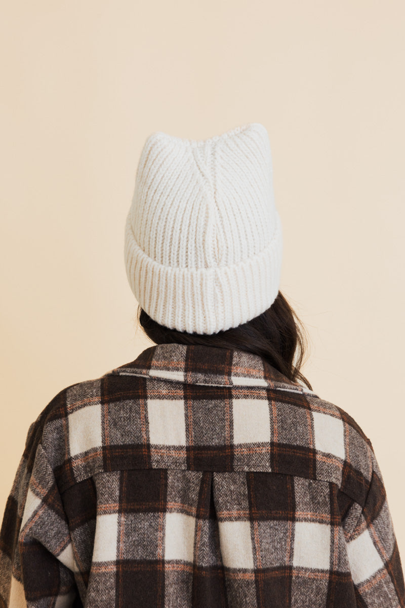 Chill Vibes Soft Ribbed Square Top Beanie