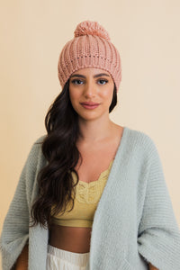 Chunky Cable Knit Pom Beanie