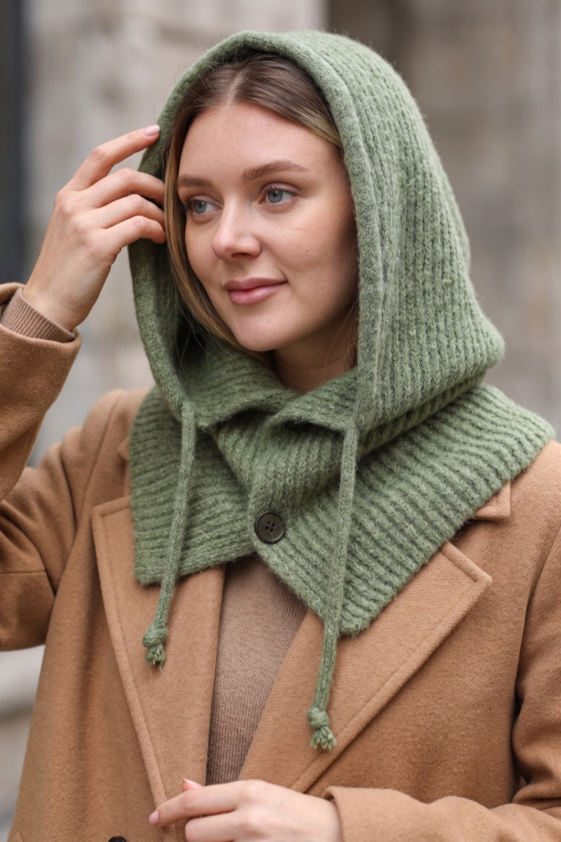 Solid Soft Knit Hooded Neck Warmer Drawstring Balaclava ❄️ Leto Collection