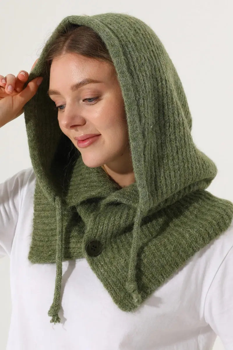 Solid Soft Knit Hooded Neck Warmer Drawstring Balaclava 🧶❄️ Leto Collection