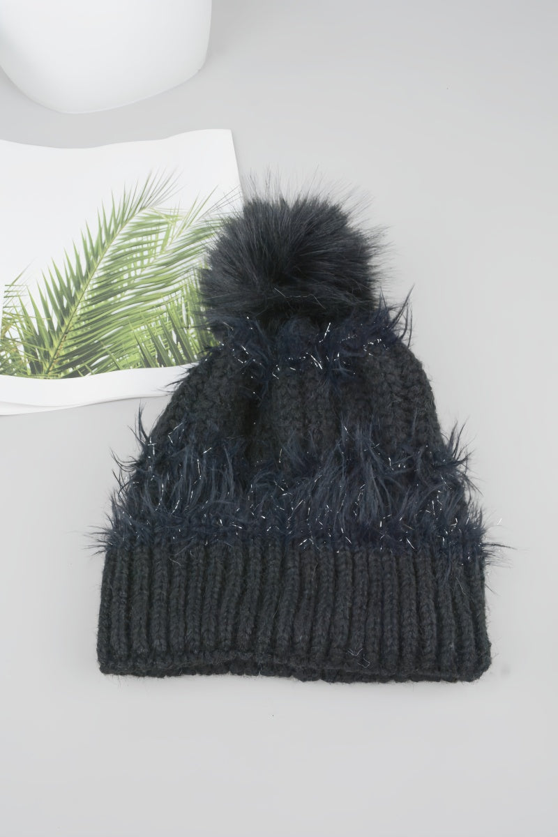 Women Fluffy Knit Beanie With Faux Fur Pom Pom Winter Hat Leto Collection