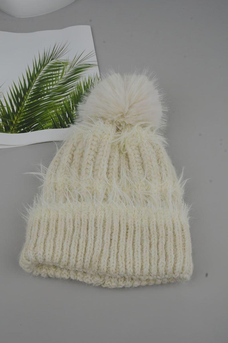 Women Fluffy Knit Beanie With Faux Fur Pom Pom Winter Hat Leto Collection