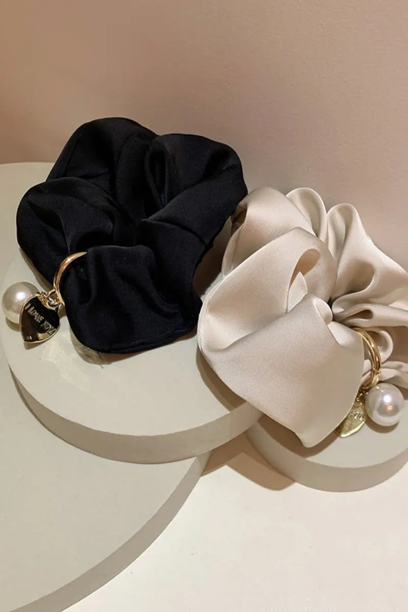 Solid Satin Scrunchies – Detachable Chain Accent ✨🖤 Leto Collection