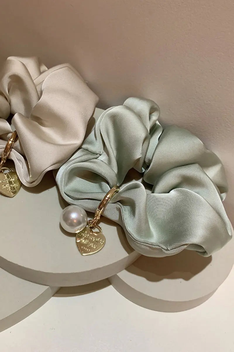 Solid Satin Scrunchies – Detachable Chain Accent ✨🖤 Leto Collection