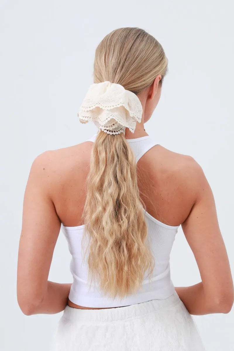 Cotton Embroidered Lace Scrunchie – Soft &amp; Stylish Hair Tie 🎀 Leto Collection