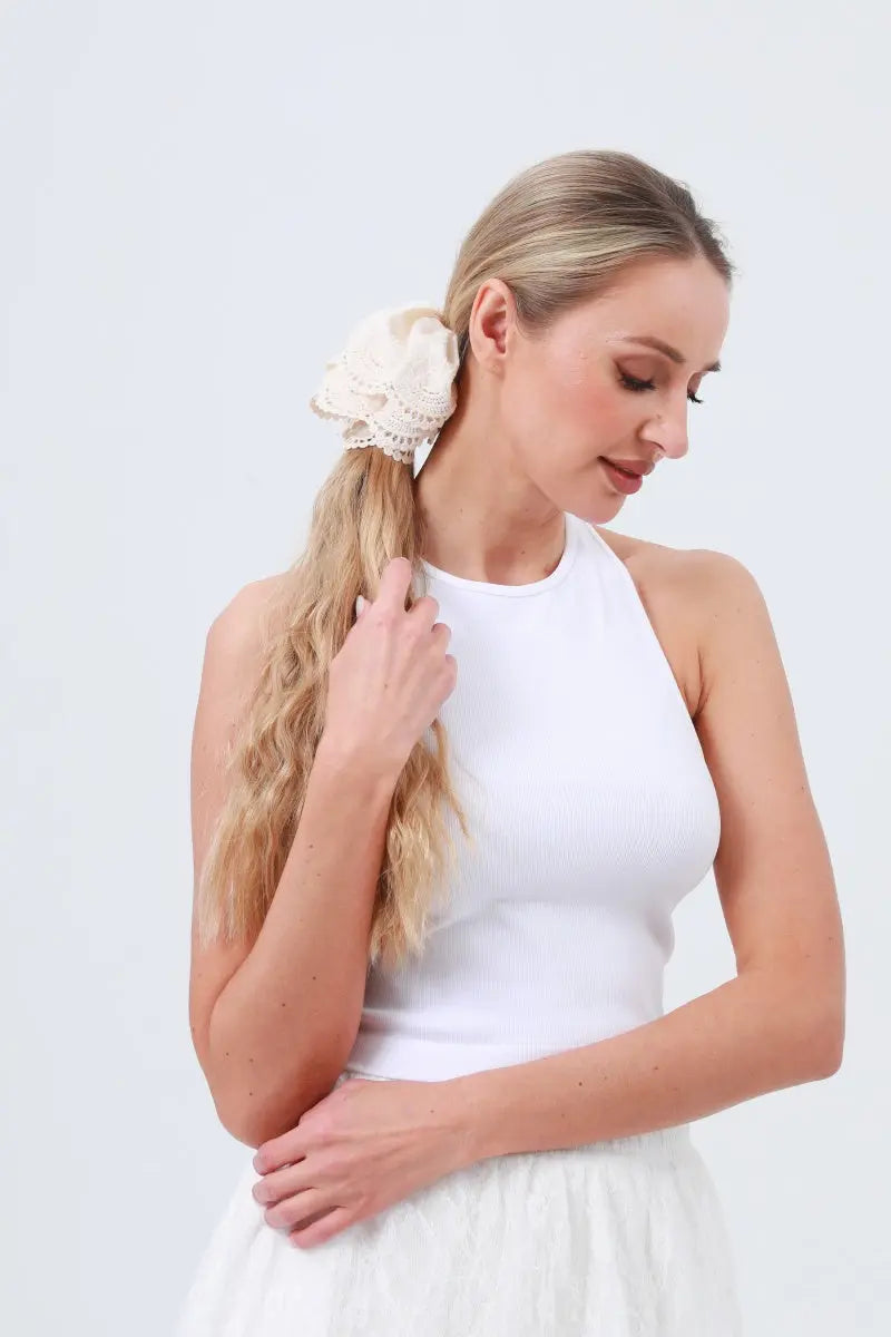 Cotton Embroidered Lace Scrunchie – Soft &amp; Stylish Hair Tie 🎀 Leto Collection