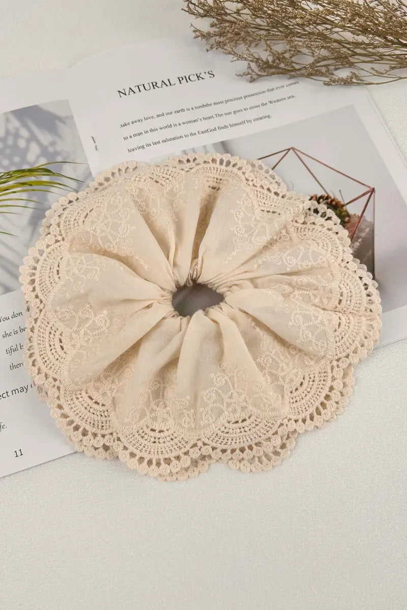 Cotton Embroidered Lace Scrunchie – Soft &amp; Stylish Hair Tie 🎀 Leto Collection