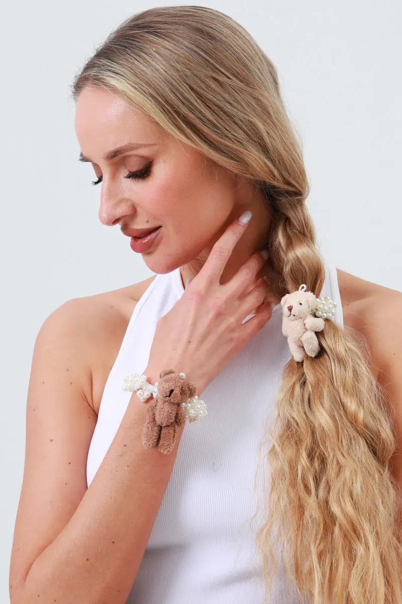 Cute Bear Pearl Scrunchie – Everyday Hair Charm 🐻 Leto Collection