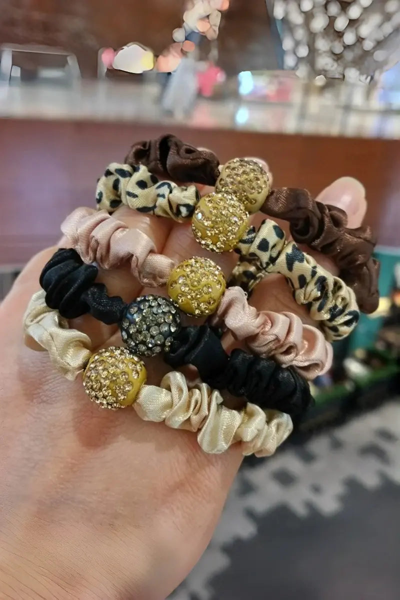 Rhinestone Satin Scrunchies – Multi Color Hair Tie Set