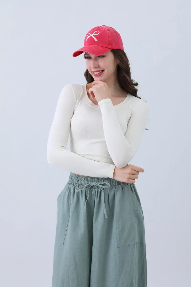 Embroidered Bow Ribbon Baseball Cap – Stylish & Chic🎀⚾️ Boho Clothing and Accessories
