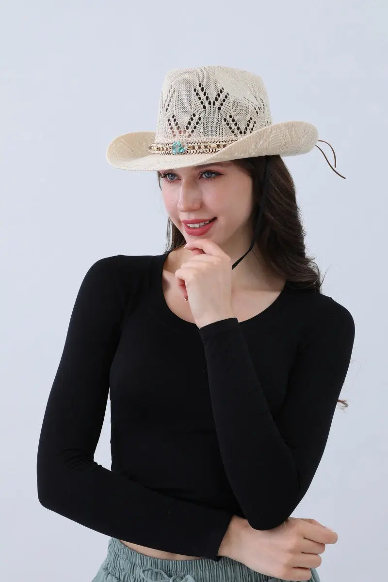 Turquoise Statement Cowboy Hat – Bold Cutout Artistry🌵✨ Leto Collection