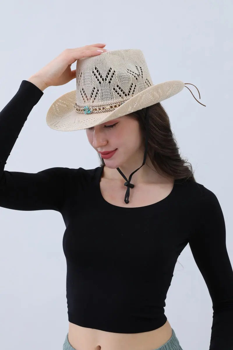 Turquoise Statement Cowboy Hat – Bold Cutout Artistry🌵✨ Leto Collection