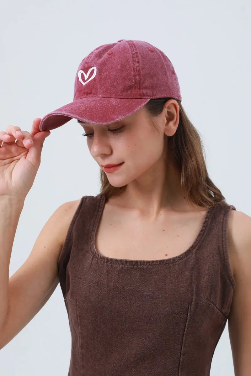 Heart Embroidered Washed Baseball Cap – Adjustable &amp; Vintage ⚾❤️ Leto Collection