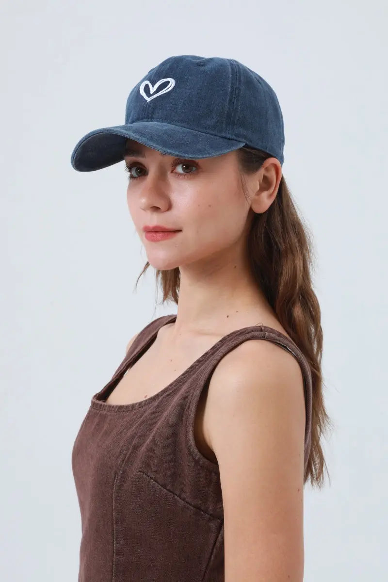Heart Embroidered Washed Baseball Cap – Adjustable &amp; Vintage ⚾❤️ Leto Collection