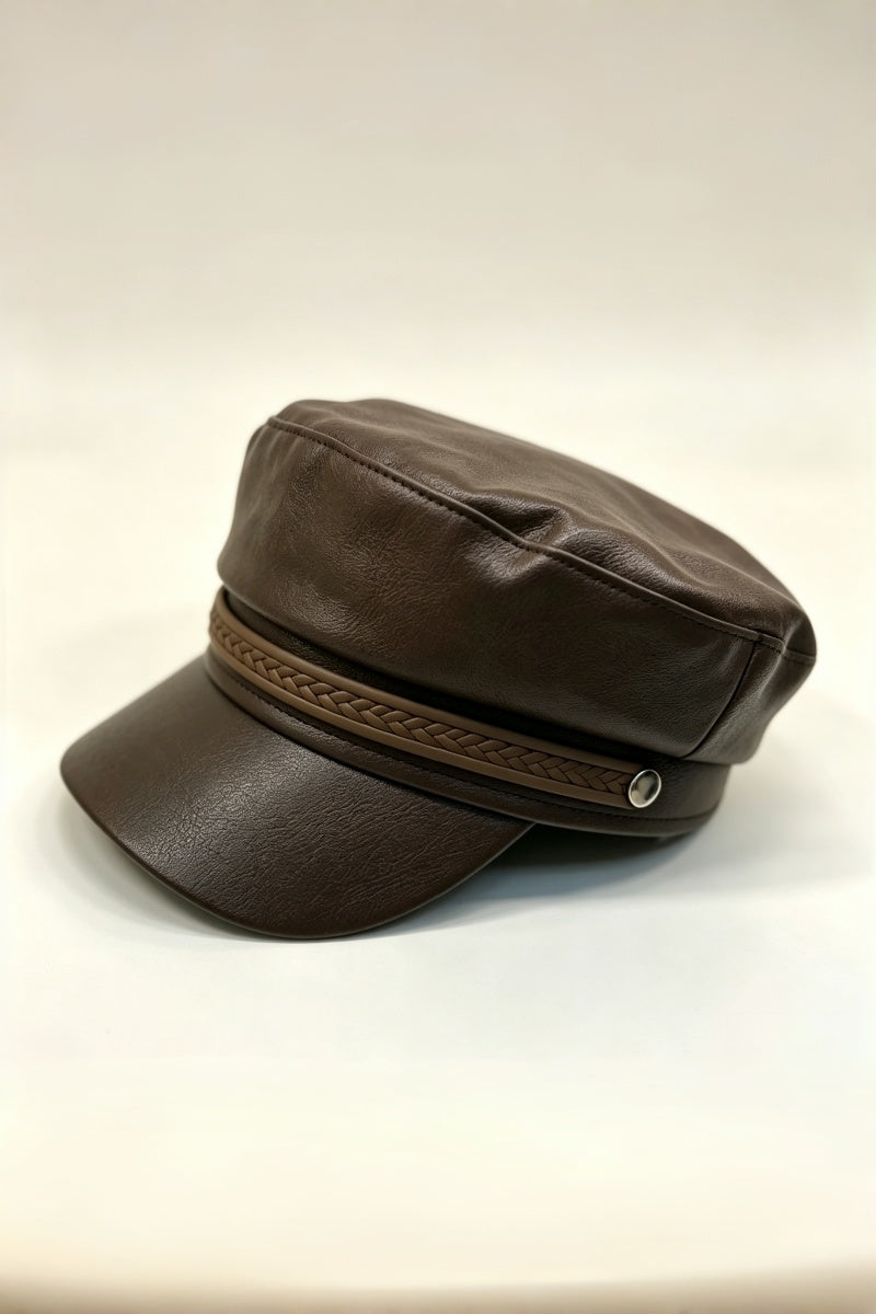 Vintage Faux Leather Military Style Flat Cap for Women Leto Collection